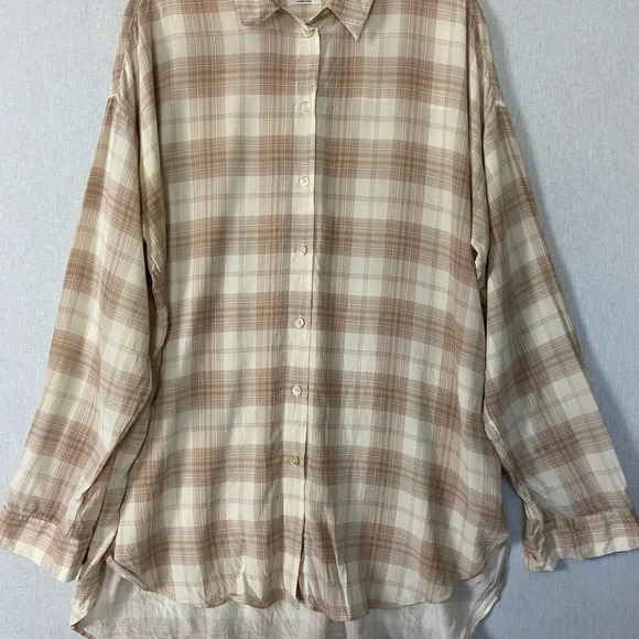 Wilfred Aritzia check print 100% silk “Alma” button oversized  blouse Sz M - Picture 2 of 13